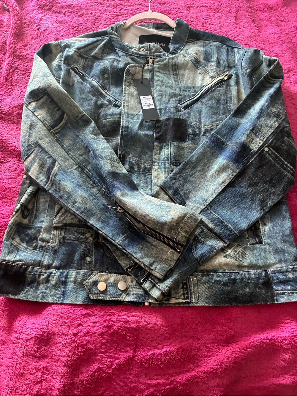 Fashion Nova Washed Blue Moto-Style Jean Jacket